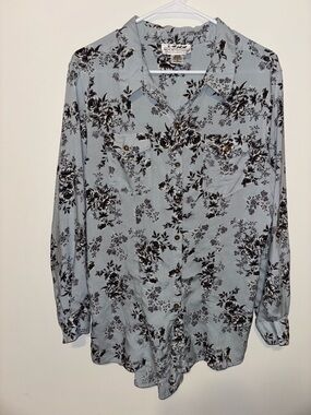 Back In The Saddle Light Blue Floral Blouse